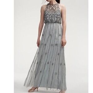 BHLDN Amada Dress Morning Mist Beaded Sequin Dress Art Deco Formal Gown Sz 4